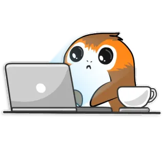 💻 Porg 波格鸟, 星球大战, 可爱, 笔记本电脑, 咖啡, 卡通, 动物 whatsapp sticker