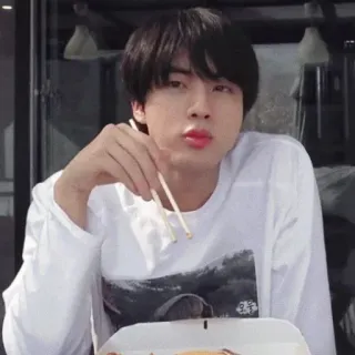 🍀 Jin Jin, BTS, K-pop, Pop coreano, Ídolo, Comendo, Comida telegram sticker
