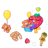🥳 Erdbeere, Cartoon, Geschenk, Geschenk, Herz, süß telegram sticker