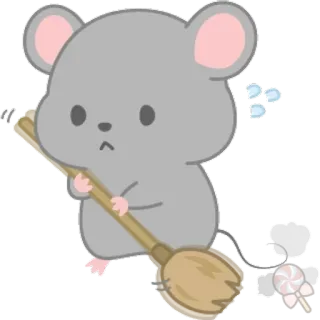 🐀 мышь, милый, каваий, метла, леденец, мультфильм telegram sticker