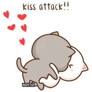 🍥 kiss attack!! Katzen, Kuss, Liebe, Cartoon, Angriff telegram sticker