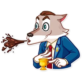 😱 loup, tasse, dessin animé, animal, café telegram sticker