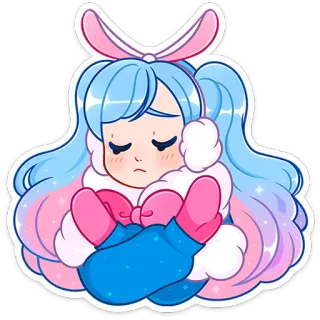 🙅‍♀️ zima, zimno, rękawiczki, uszy królika, smutny, słodki, kreskówka telegram sticker