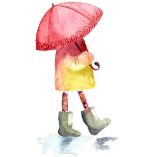 😌 rain, umbrella, raincoat, watercolor, cute, cartoon, walking, boots telegram sticker