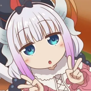 💕 Kanna Kamui Miss Kobayashi's Dragon Maid Kanna Kamui, Anime, Miss Kobayashi's Dragon Maid, Drago, Carino, Segno di pace, Personaggio telegram sticker
