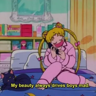 👸 Sailor Moon My beauty always drives boys mad. anime, kartun, sailor moon, perempuan, kucing whatsapp sticker