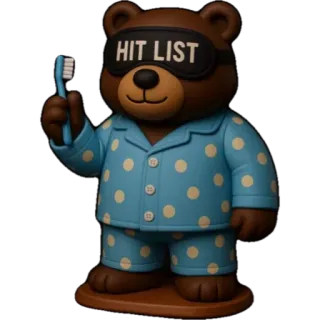 😴 HIT LIST Bär, verschlafen, Zahnbürste, Schlafanzug, Todesliste, Spielzeug, Figur whatsapp sticker