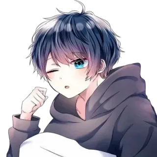 😴 Anime, Ragazzo, Occhiolino, Felpa con cappuccio, Carino, Cartone animato, Manga telegram sticker