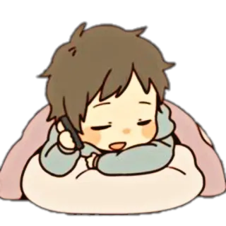 🥡 Cartoon, Junge, Schlafend, Kissen, Süß, Kawaii, Decke telegram sticker