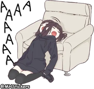 😪 AAAAAAA аниме девушка, уставшая, спящая, диван, усталая, мультик telegram sticker