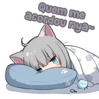 😑 Quem me acordou nya~ catgirl, anime, sleepy, cute, pillow, animal ears, nya telegram sticker