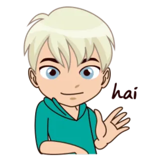 ✋ hi cartoon, jongen, zwaaien, groet, schattig, anime, vriendelijk whatsapp sticker
