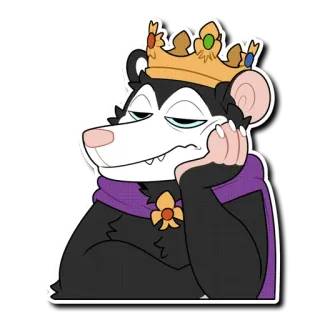 🫤 opossum, mahkota, raja, binatang, kartun, stiker whatsapp sticker