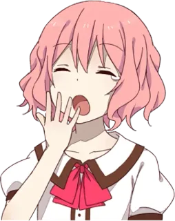 😪 Anime, Mädchen, pinke Haare, süß, gähnen, schläfrig, kawaii whatsapp sticker