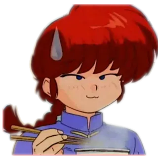 😓 Ranma Saotome Ranma 1/2 eating, ramen, anime, martial arts, comedy telegram sticker