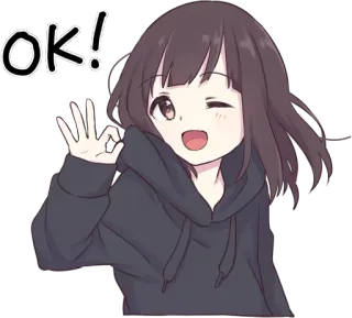🙆 OK! Anime, Chica, Okay, Ok, Gesto, Guiño, Lindo telegram sticker