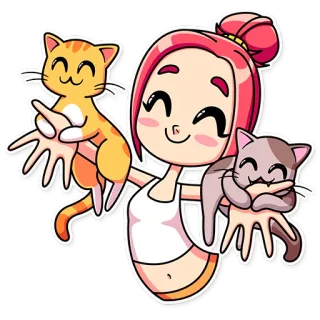 🤗 adesivo, menina, gatos, desenho animado, fofo, animais telegram sticker