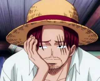 ☹️ Shanks One Piece Shanks, One Piece, Anime, Postać, Pirat, Słomkowy kapelusz, Rude włosy telegram sticker