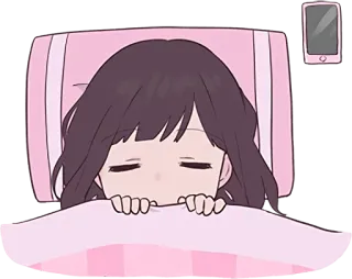 📱 睡眠, 床, 动漫, 女孩, 疲惫, 手机 telegram sticker