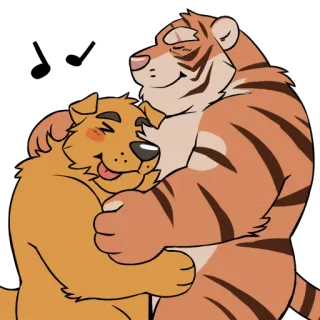 😚 cachorro, tigre, abraço, animal, desenho animado, amizade telegram sticker