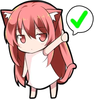 😊 Аниме, Девушка-кошка, Галочка, Одобрение, Наклейка, Милый telegram sticker