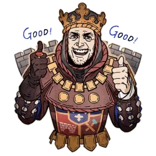 👍 Good! Good! król, kciuk w górę, średniowieczny, korona, uśmiechnięty telegram sticker