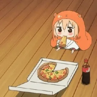 😐 Animé, Dessin animé, Pizza, Nourriture, Mignon, Fille, Soda whatsapp sticker
