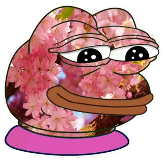 😌 Pepe the Frog pepe de kikker, meme, internet meme, kawaii, schattig, bloemen, sakura telegram sticker