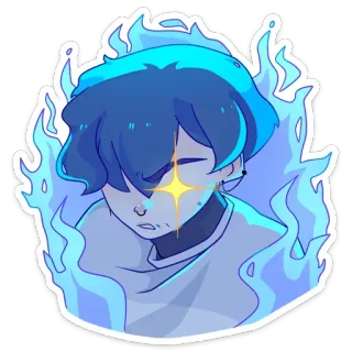 🔥 Anime, Personagem, Azul, Fogo, Brilho, Brilho whatsapp sticker