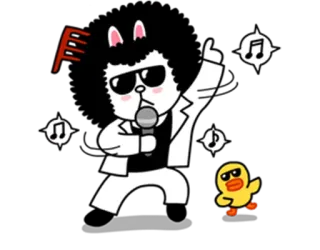 💃 кролик, утка, солнцезащитные очки, микрофон, музыка, расческа, мультик, Line Friends whatsapp sticker