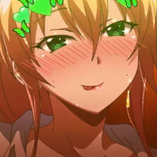 💈 anime, character, cartoon, woman, smiling, blonde hair, green eyes, butterflies telegram sticker