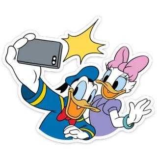 👫 Donald Duck мультфильм, Дисней, Дональд Дак, Дейзи Дак, селфи, телефон telegram sticker