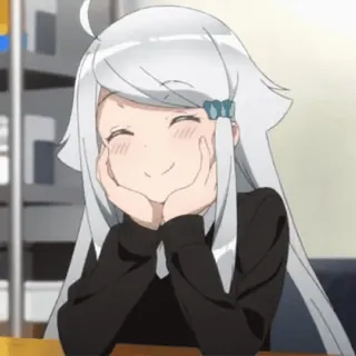 😁 аниме, девочка, улыбается, милая, белые волосы telegram sticker