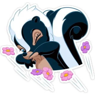 🙅‍♂️ skunk, cartoon, animal, flowers, cute, funny, character telegram sticker