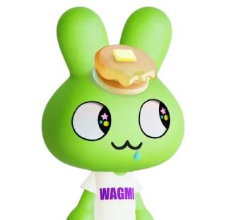 💚 WAGMI кролик, блин, мультфильм, милый, зеленый, персонаж, еда, животное whatsapp sticker