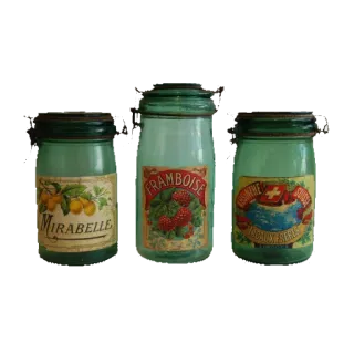 🍅 MIRABELLE, FRAMBOISE, CONFITURE SUISSE, RECETTE ASSUREE barattoli, etichette vintage, mirabella, lampone, confettura, svizzero, cibo telegram sticker