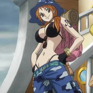 😊 Nami One Piece 动漫, 海盗, 橘色头发, 比基尼, 草帽海贼团 telegram sticker