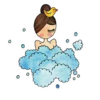 ☁ ragazza, cartone animato, uccello, carino, nuvole, sogno, bagno telegram sticker