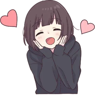 😊 Аниме, Каваий, Милый, Девушка, Сердечки, Счастливый telegram sticker
