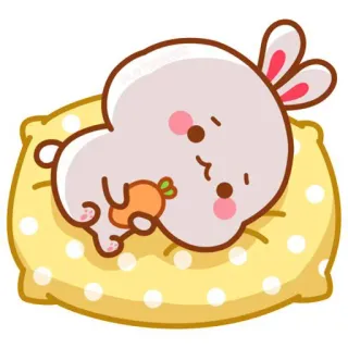 🍼 conejo, conejito, zanahoria, lindo, animal, almohada, dormilón telegram sticker