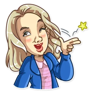 😉 ผมบลอนด์, ผู้หญิง, ขยิบตา, ดาว telegram sticker