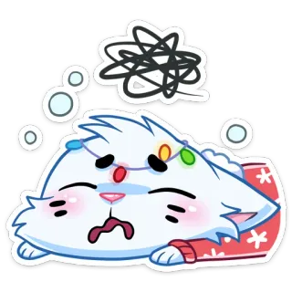 🤯 gato, desenho animado, sonolento, exausto, natal, feriado telegram sticker