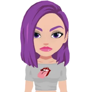 😠 hoạt hình, cô gái, tóc tím, lưỡi, avatar, logo Rolling Stones telegram sticker