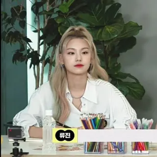 💐 류진 Coreana, Donna, Ritratto, Capelli Biondi, Disegno, Studio, Ryujin whatsapp sticker
