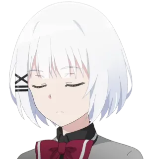 😞 Anime, Mädchen, Weißes Haar, Geschlossene Augen, Kurze Haare, XII telegram sticker