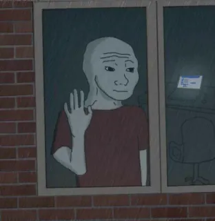 😔 Wojak wojak, meme, window, sad, lonely telegram sticker