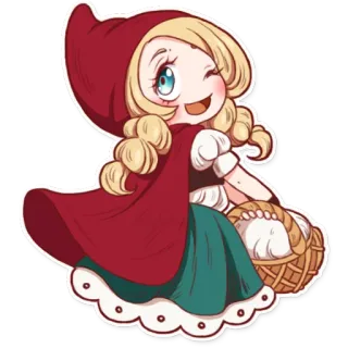 😉 Little Red Riding Hood Rotkäppchen, Märchen, Cartoon, Mädchen, Korb, rote Kapuze, Chibi whatsapp sticker