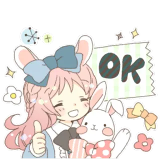 👍 OK ок, одобрение, милый, кролик, девушка, стикер telegram sticker
