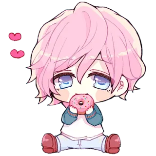 ❤️ Anime, Rosquinha, Chibi, Fofo, Cabelo rosa, Kawaii whatsapp sticker