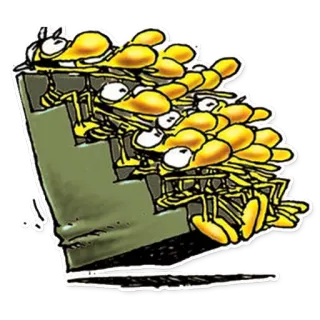 👏 desenho animado, amarelo, pássaros, escadas, humor telegram sticker
